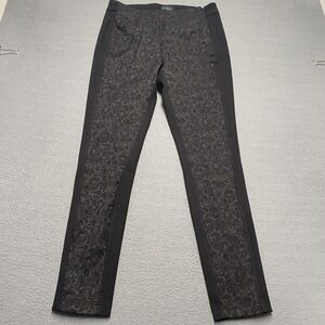 White House Black Market Pants Womens 4R Black Renaissance Jacquard Skinny Ponte